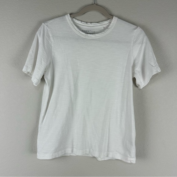 Faherty White Sunwashed 100% Organic Cotton Crew Short Sleeve Tee Size Small - Picture 1 of 6